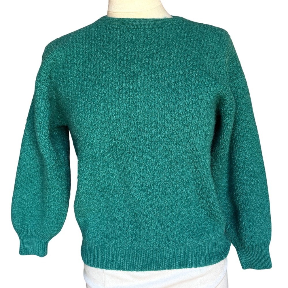 Homemade Wool Sweater Green Textured Hand Knit Boho Indie Classic Preppy SP READ